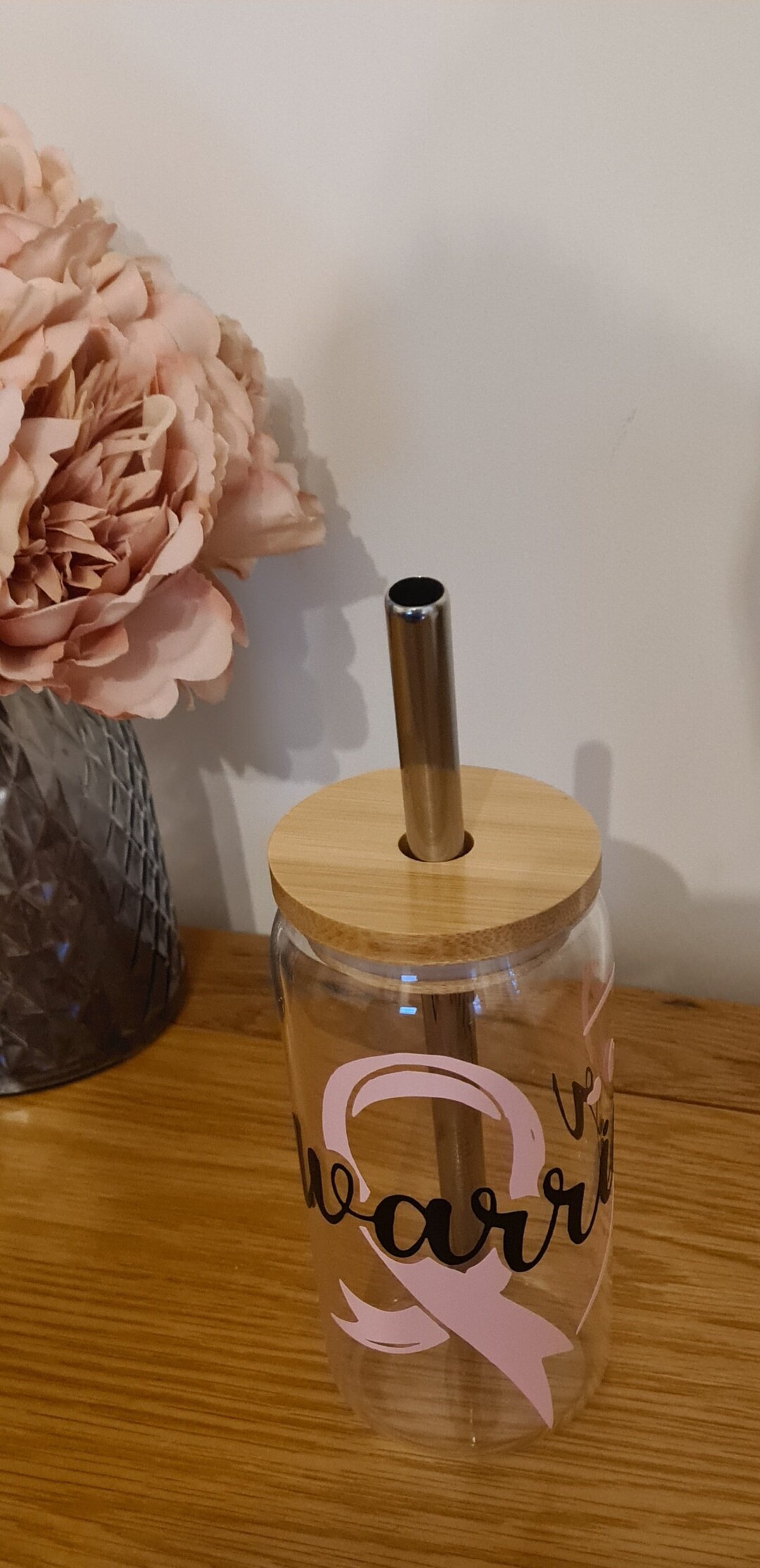 Glass Cup With Bamboo Lid and Stainless Straw - Etsy UK