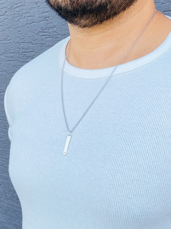 Sterling silver bar necklace engraved deals