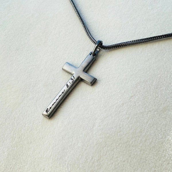 Handmade Jewelry for Men - 925 Sterling Silver Cross Necklace for Men - Custom Engraved Mens Cross Necklace - Cross Necklace for Boyfriend