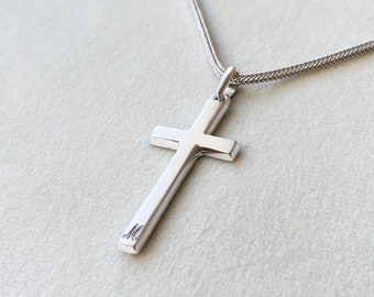 Custom Engraved Silver Cross Pendant Necklace for Men, Fathers Day Gift from Daughter, Father Son Gifts, Mens Cross Jewelry, Religious Gift