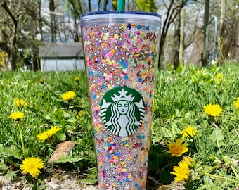 Starbucks rainbow sprinkled rhinestones 24oz snow globe tumber
