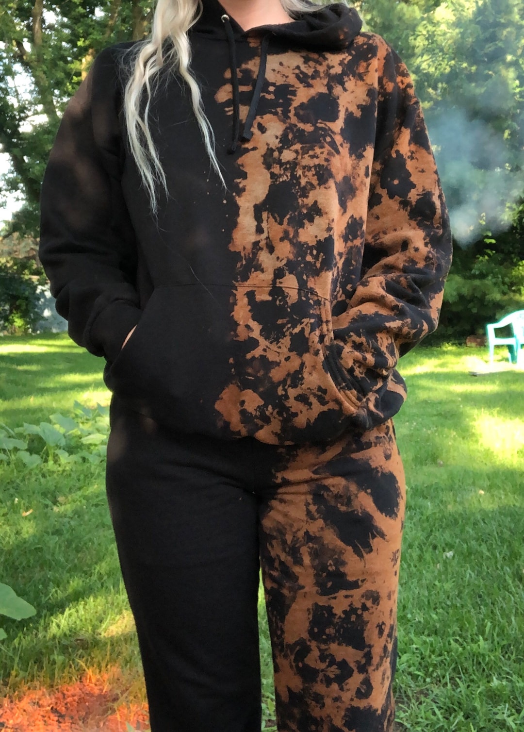 Split Dye, Reversed Tie Dye Half Black Half Bleached, Acid Washed