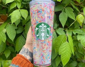 Starbucks cold cup tumbler, crystal and sprinkle filled snow globe