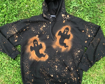Black acid washed bleached Halloween ghost bleach splattered hoodie sweatshirt