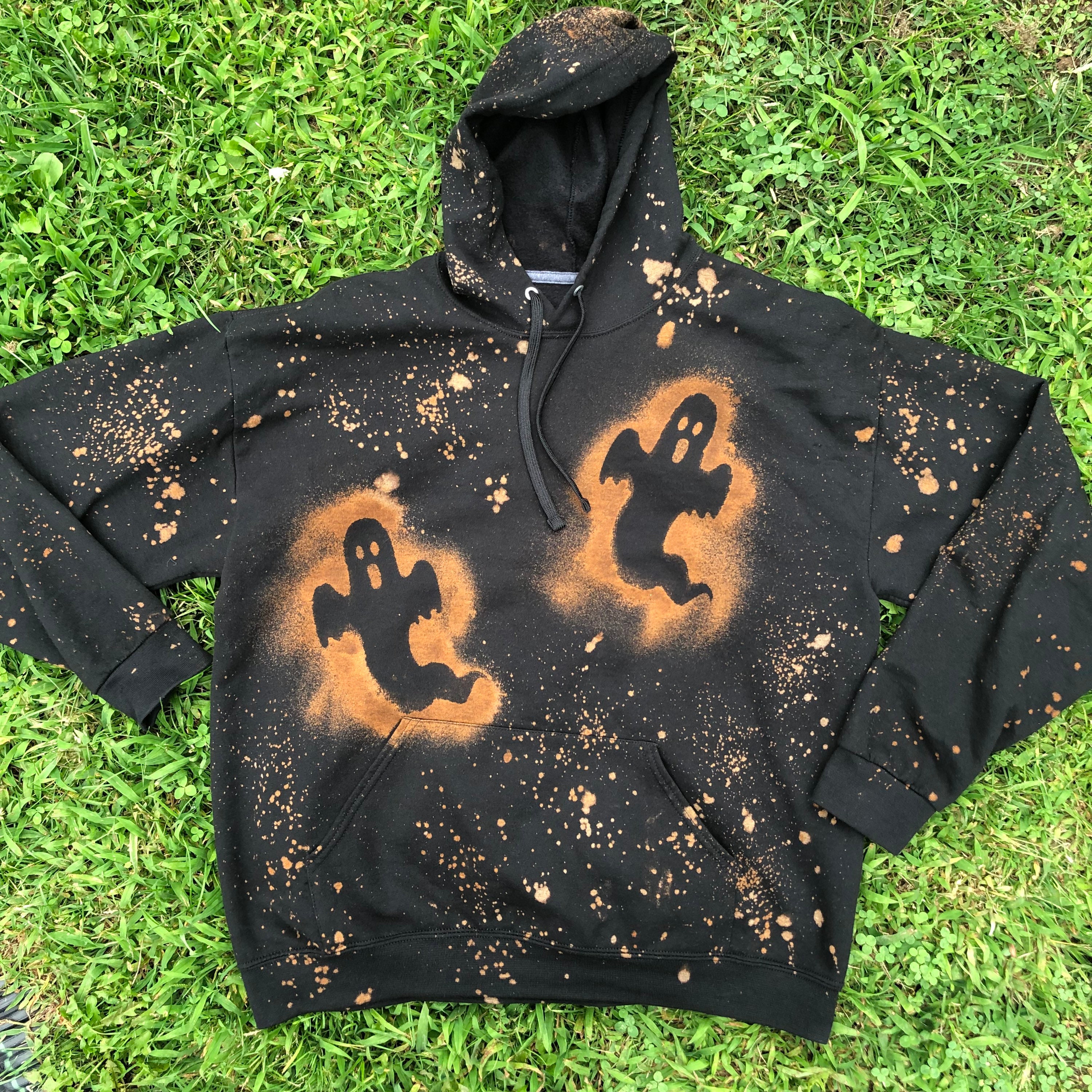 Black Acid Washed Bleached Halloween Ghost Bleach Splattered