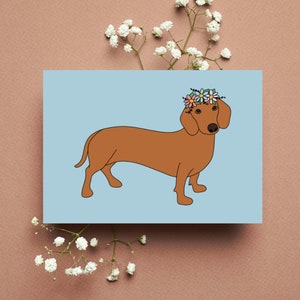 Dachshund flower crown — greeting card