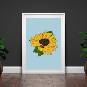 Ladybug on a sunflower — digital download print