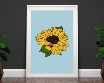 Ladybug on a sunflower — digital download print
