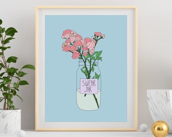 Nelke Kunst — digitaler Download, Wildblumen Wandkunst, Geldglas und Blumenstrauß