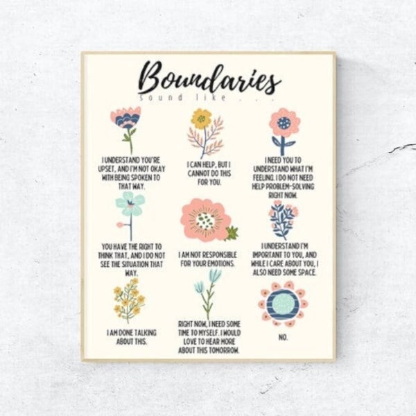 Boundaries Print | Psychology Art | Therapy Office Decor | Counselor Office | Mental Health | Relationship | Counseling Poster | Spring Room