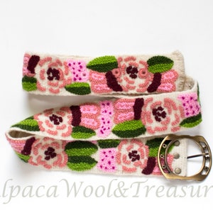 In Bloom Embroidered Floral Belt from Alpaca Wool Stitched handmade belt