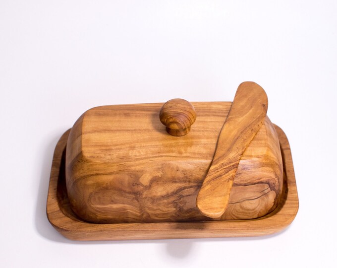 Olive Wood Butter Dish With Knife Etsy