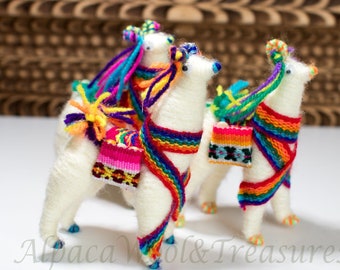 Pack of 3 Peruvian Llamas Ornament Decoration from Alpaca Yarn 3.5″ Tall