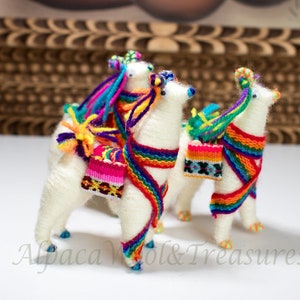 Pack of 3 Peruvian Llamas Ornament Decoration from Alpaca Yarn 3.5″ Tall