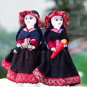 Peruvian Andean Doll 12in Tall Handmade stitched Peruvian Ethnic Rag Cusco Doll Alpaca Wool dress