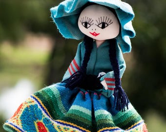 Andean Vintage doll 12in Tall Hand stitched Cusco Peru