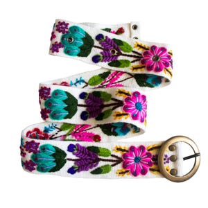 Embroidered Belt Handmade from Alpaca Wool Hand Stitched in bloom floral belts