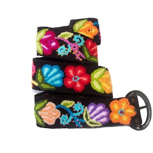 Embroidered Belt Hand stitched from Alpaca Wool In bloom floral Belt