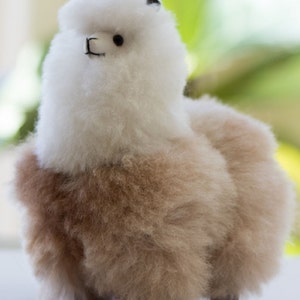 Fur Stuffed 9 inch Tall Alpaca Ornament Figure Fur Toy Llama Birthday Gift Fluffy Soft Peruvian Alpaca Wool