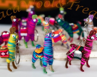 Pack of 2 Llama Key chain zebra design lucky charm alpaca wool