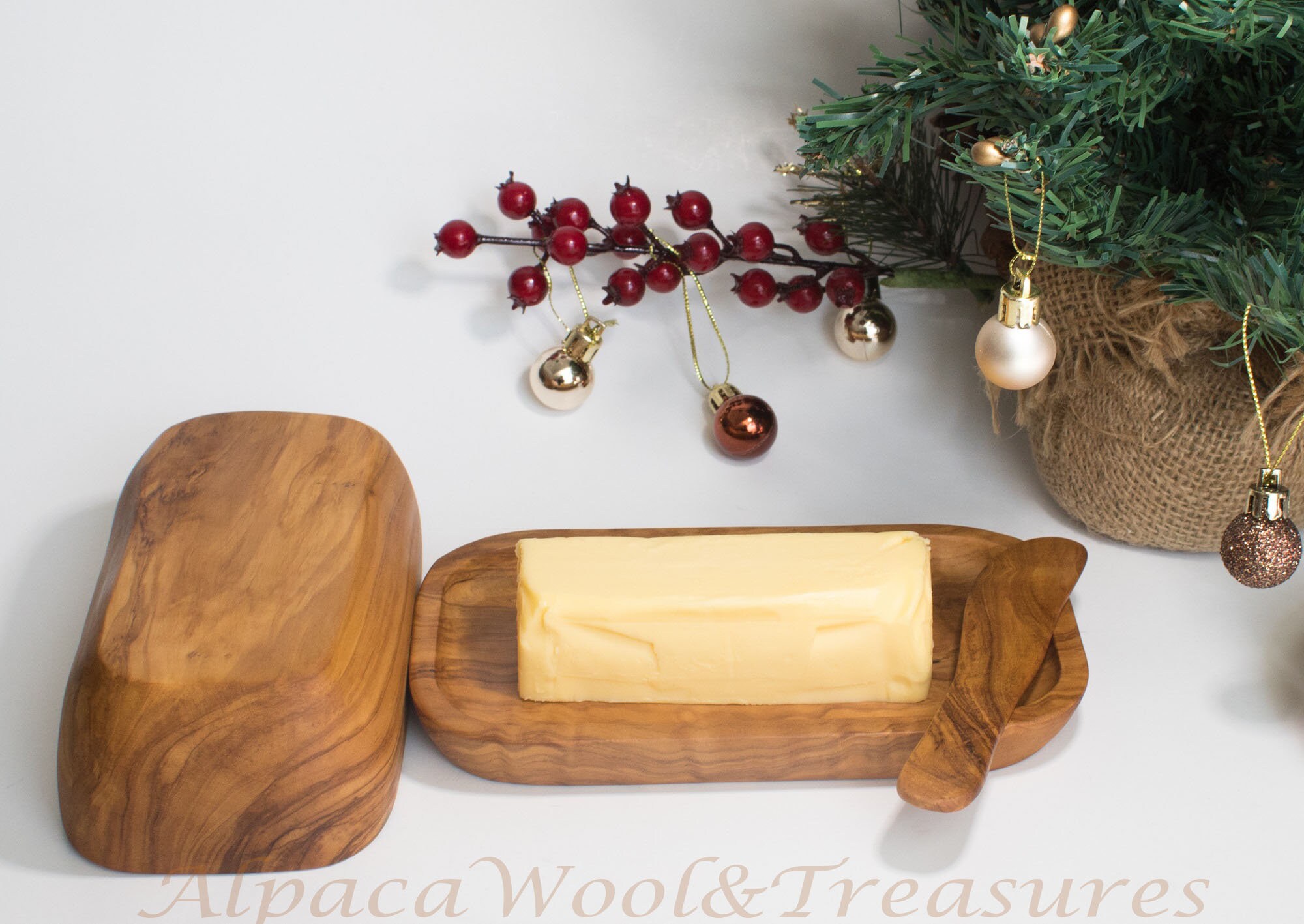 Olive Wood Butter Dish and Knife Etsy