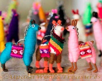 Alpaca Wool Llama Keychain Set of 3: Peruvian Lucky Charms assorted colors