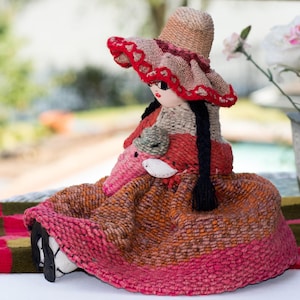 Andean Large Doll 12in Tall Large Handmade stitched Peruvian Ethnic Rag Cusco Doll Alpaca Wool dress