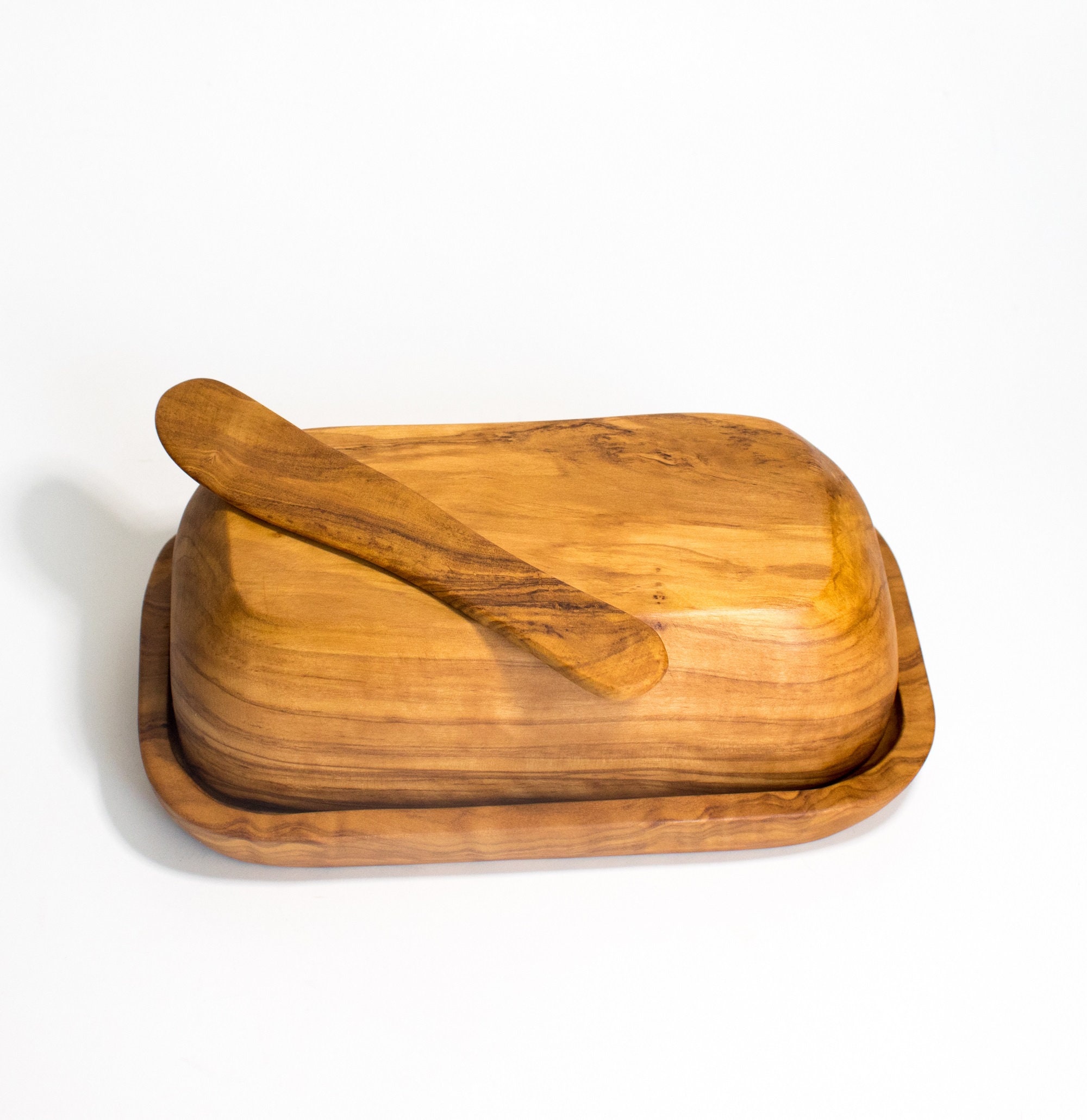 Olive Wood Butter Dish and Knife Etsy