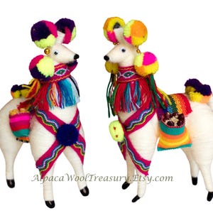 White Llama Andean 7.5in Figure Alpaca Wool Ornament Wholesale Decorative Figure