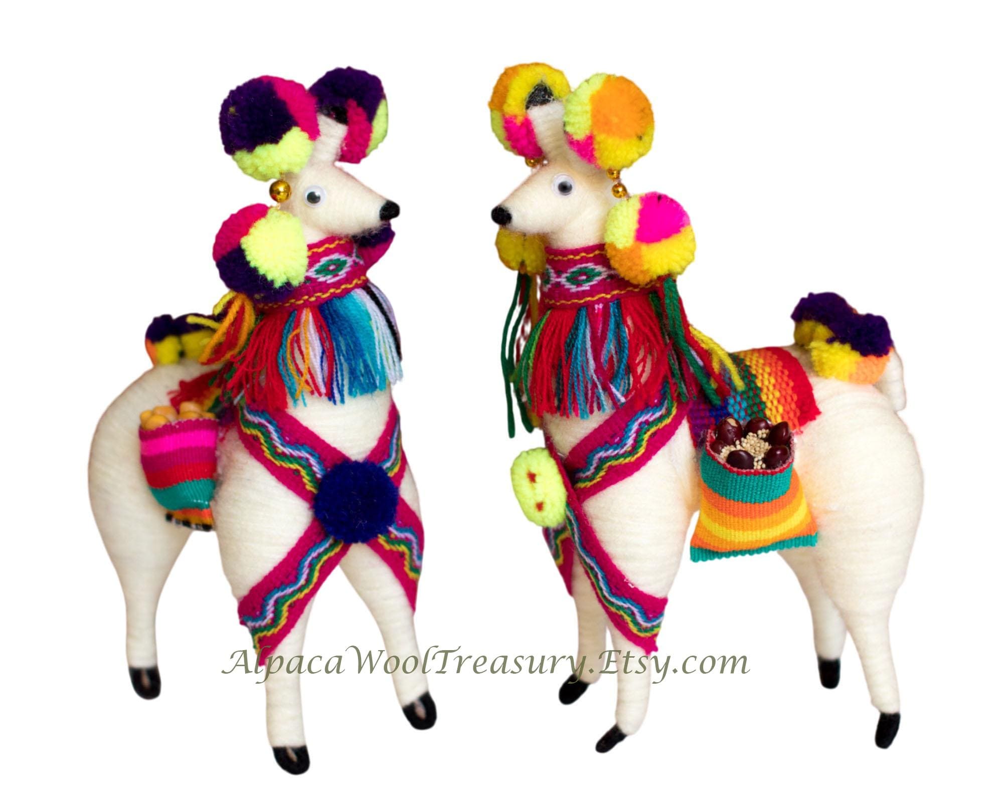 Lama blanc des Andes 7,5 pouces, ornement en laine d'alpaga, figurine décorative en gros - France