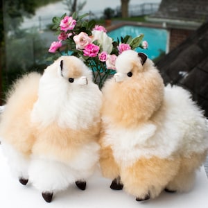 Fur Alpaca 9 inch Tall Handmade Stuffed Ornament Cusco Figure Fluffy Llama Fluffy Soft Toy Birthday Gift