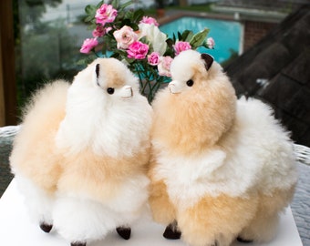 Fur Alpaca 9 inch Tall Handmade Stuffed Ornament Cusco Figure Fluffy Llama Fluffy Soft Toy Birthday Gift