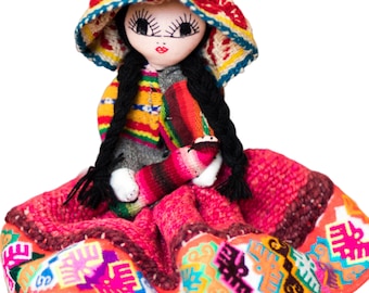 Andean Cusco Doll Handmade stitched Peruvian Ethnic Rag Doll Alpaca Wool dress