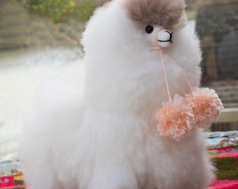 Handmade Fluffy Alpaca Llama Figure: Soft Plush Toy, 9in