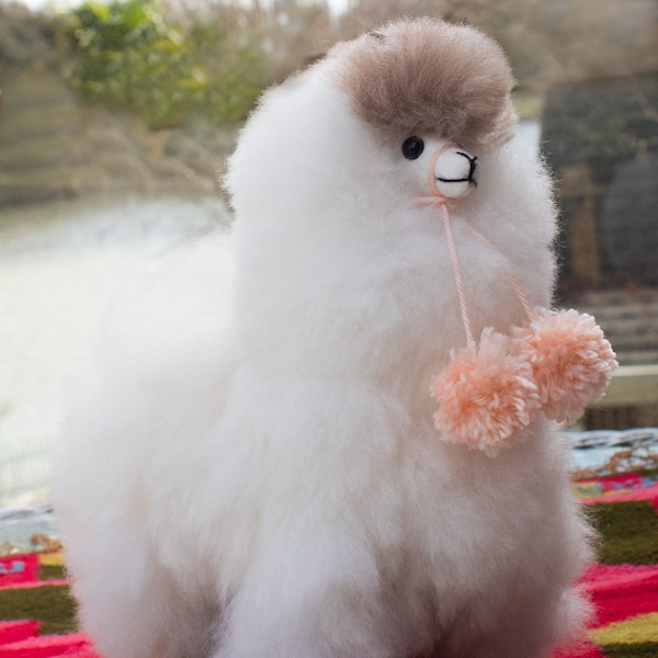 Fluffy Alpaca Figure 9in and 8.5 in Tall Fur Toy Llama Birthday Gift Soft Cusco Peruvian Plush Alpaca Wool Handmade wholesale