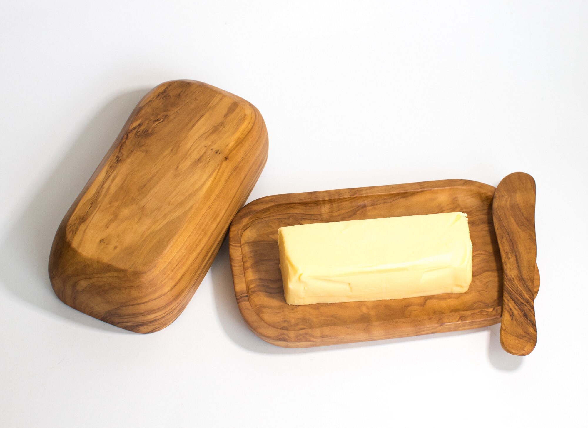 Olive Wood Butter Dish and Knife Etsy