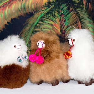 Alpaca Fur 5.5 in Tall Ornament Figure Fluffy Llama Stuffed Soft Birthday Gift Toy Handmade-Doll Charm
