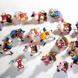 Pack of 18 Llama Key chain, Llama Alpaca Wool, Miniature assorted colors llamas, wholesale llama purse lucky key holder, Tiny llama keychain