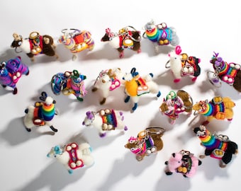 Llama Keychain Pack of 18: Handmade Alpaca Wool, Peruvian Lucky Charms Assorted colors
