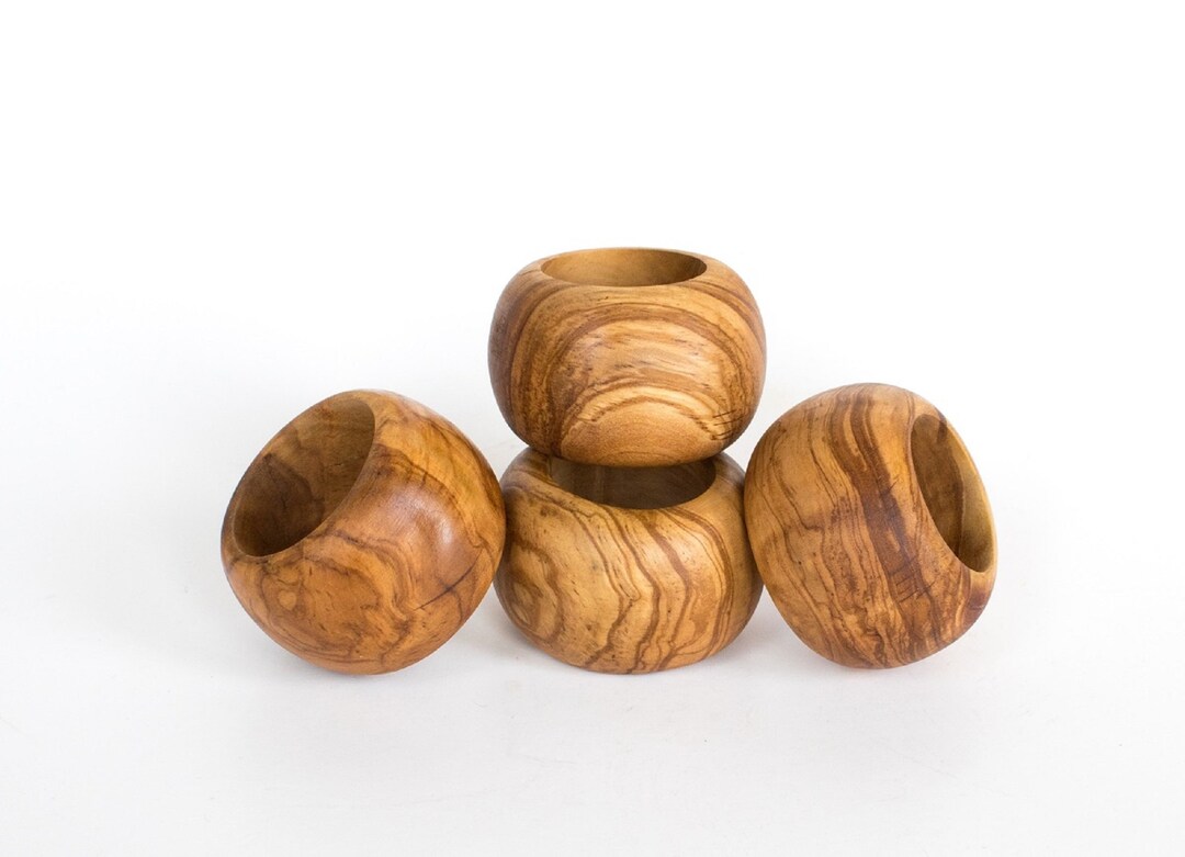 Olive Wood Napkin Ring Set of 4 Hand Carved Etsy