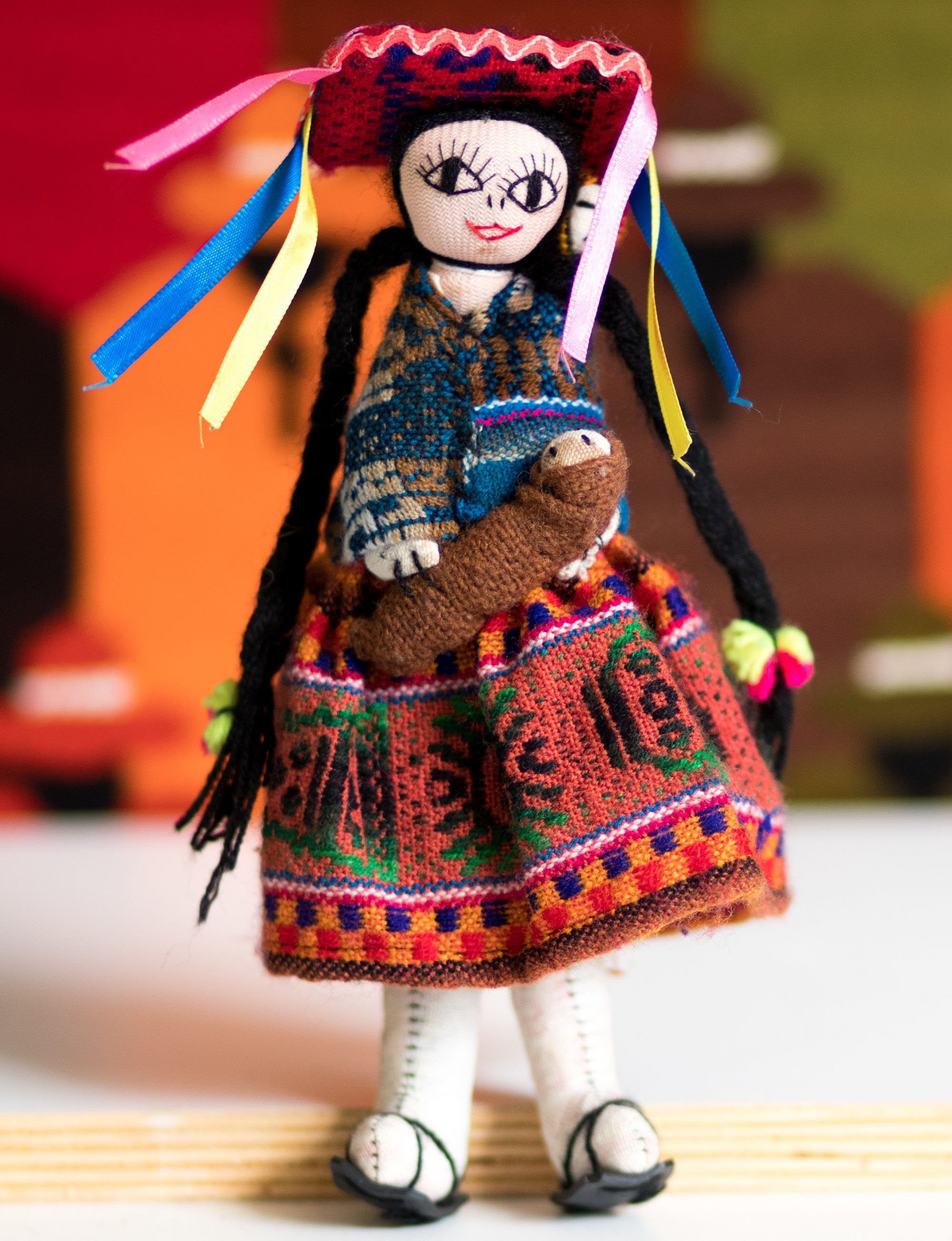 Andean Cusco Doll Handmade stitched Peruvian Ethnic Rag Doll Alpaca Wool dress