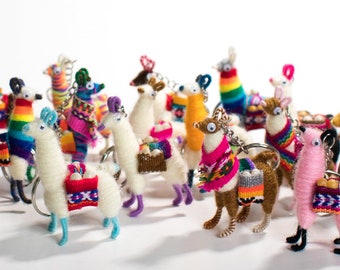 Alpaca Wool Llama Keychain: Peruvian Lucky Charm, Assorted Colors (Pack of 8)