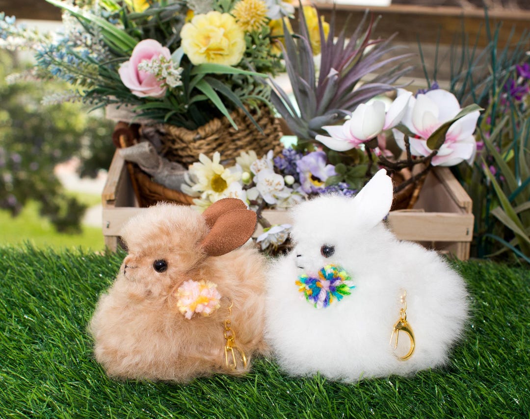 Alpaca Wool Bunny Keychain: 3.5 in Tall Handmade Fluffy Rabbit Charm - Etsy