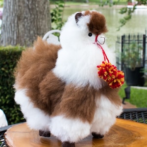 Fur Alpaca 9 inch Tall Toy Ornament Figure Fluffy Llama Stuffed Soft Birthday Gift Fluffy Handmade-Doll