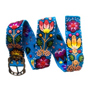 In Bloom Floral Embroidered Belt Hand stitched from Alpaca Wool Wholesale Gift Belts