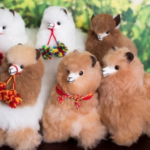 Stuffed Alpaca 6.9 in Tall Peruvian handmade Plush Farm Llama Fluffy Teddy Figure Fur Toy Birthday Gift