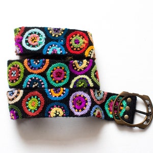 Embroidered Belts Hand stitched Geometric Black belt Alpaca Wool Stitched belts wholesale