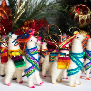 Set of 24 Christmas Llamas Ornament Tree Decoration from Alpaca Yarn 3.5&quot; Tall wholesale llama ornament