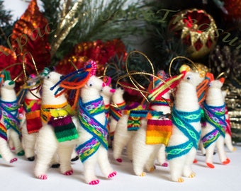 Christmas Llamas Ornament Set of 24 Tree Decoration from Alpaca Yarn 3.5" Tall wholesale llama ornament