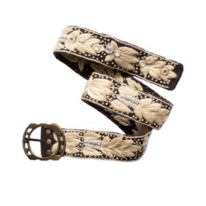 Embroidered in Bloom Black Multi Floral Belt Hand Stitched